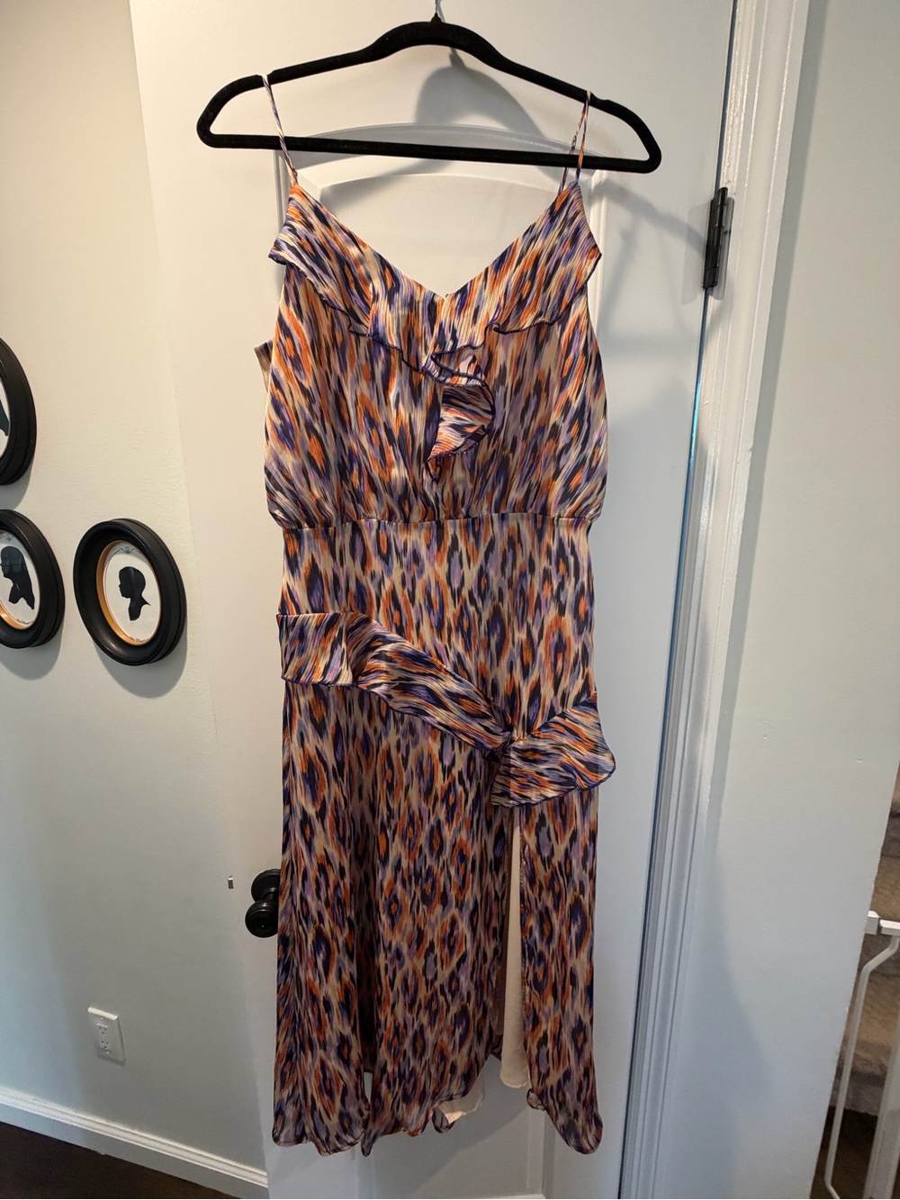 Lavender Brown Multicolor Striped Ruffle Dress
